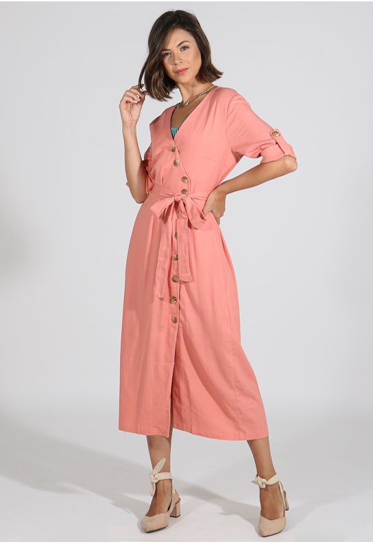 vestido midi salmao